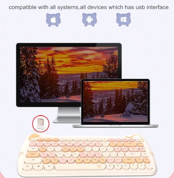 Computer Gamer 2.4G Wireless Quiet Small Keyboard Mouse Combo