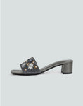 LUNA BLU Floral Sequence Embellished Heel Sandals in Beige