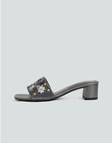 LUNA BLU Floral Sequence Embellished Heel Sandals in Beige