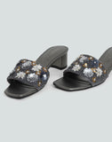 LUNA BLU Floral Sequence Embellished Grey Heel Sandals