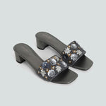 LUNA BLU Floral Sequence Embellished Grey Heel Sandals