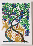 Monkeys on the Tree of Life: Handpainted Bhil Pithora Painting by Geeta Bariya (15 x 11 in)