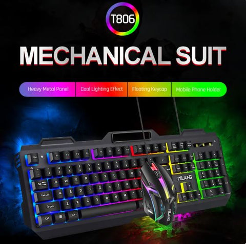 Computer Gamer Backlit Keycaps USB Wired Gaming Keyboard + Mouse Combo