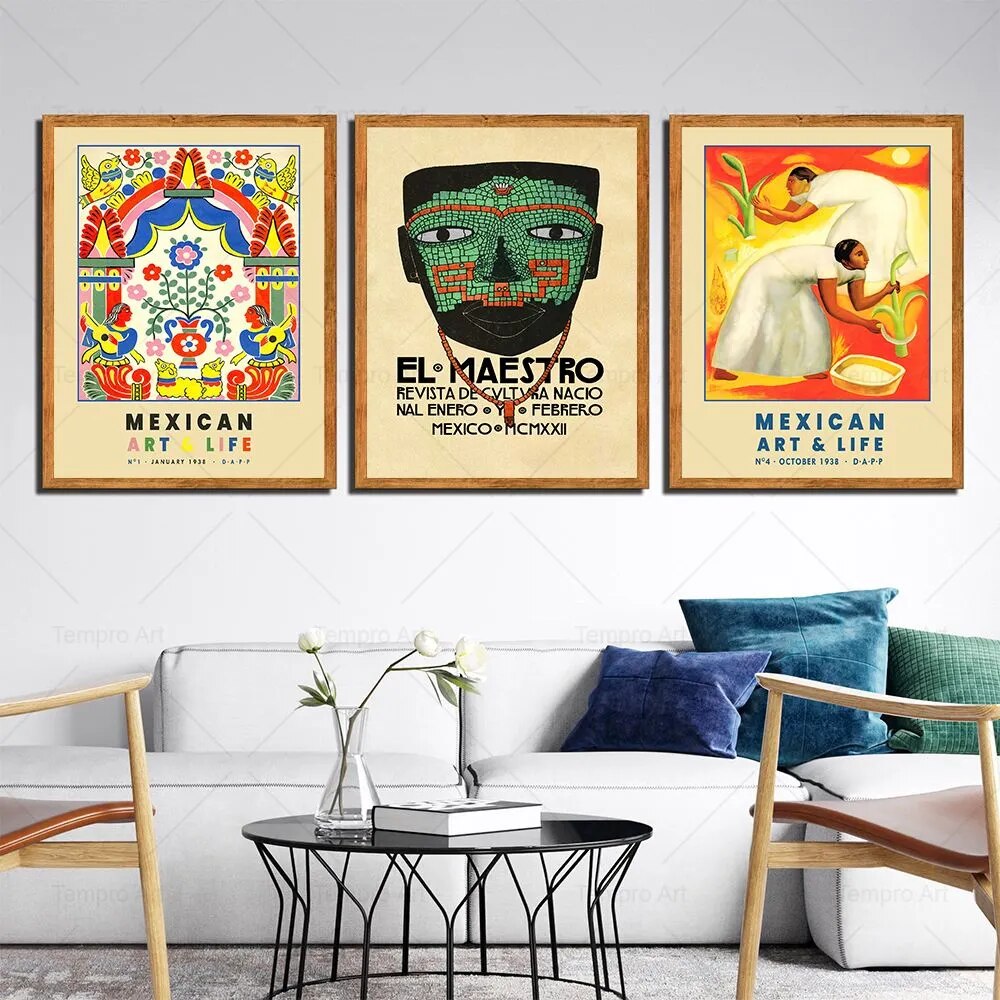 Nacional Enero: Set of 3, Traditional Mexico Art Prints