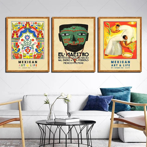 Nacional Enero: Set of 3, Traditional Mexico Art Prints