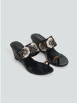 LUNA BLU Floral Embellished Black Wedge Sandals