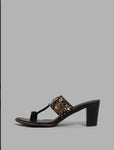 LUNA BLU Floral Embellished Black Wedge Sandals