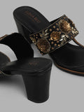 LUNA BLU Floral Embellished Black Wedge Sandals