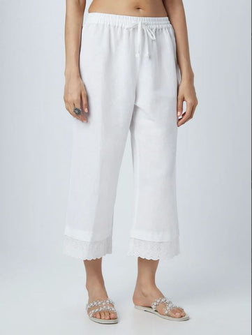 Pallazo Pants in with Embroidered cuffs