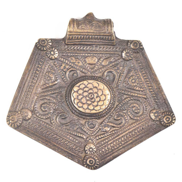 Pentagon, Brass Pendant with Sun Flower Etching, India