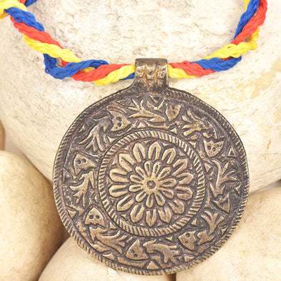 Surya, Brass Pendant with Sun Flower Etching, India