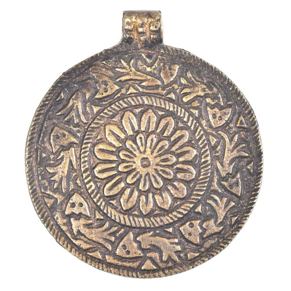 Surya, Brass Pendant with Sun Flower Etching, India