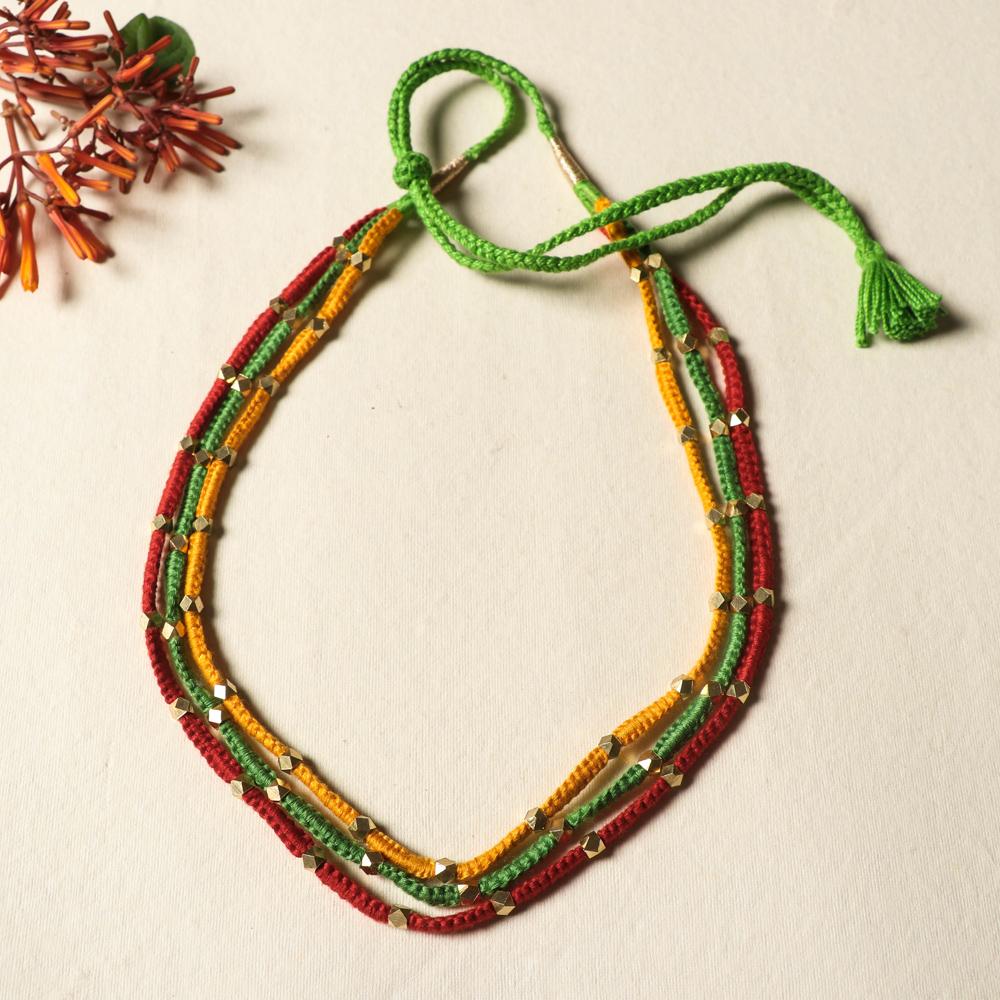 Patwa Thread & Brass + Bead Work Necklace, Rajasthan India