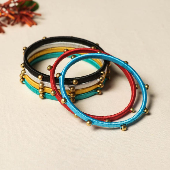Patwa Thread & Brass + Bead Work Bangles (Set of 6), Rajasthan India