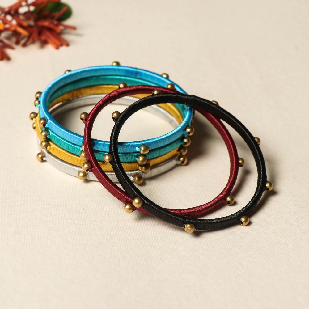 Patwa Thread & Brass + Bead Work Bangles (Set of 6), Rajasthan India
