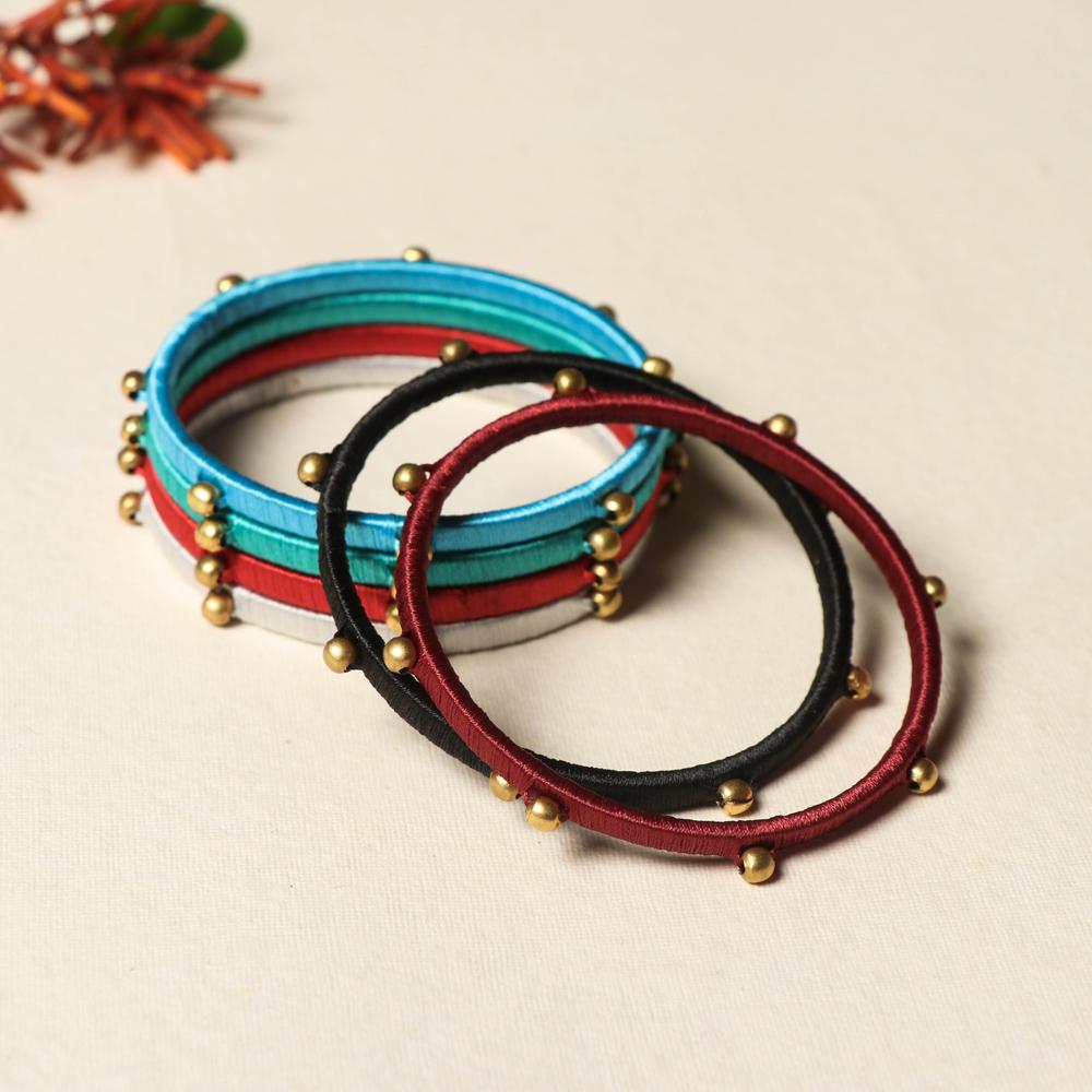 Patwa Thread & Brass + Bead Work Bangles (Set of 6), Rajasthan India