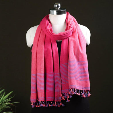 Handwoven Organic Kala Cotton Stole Original by Vinay Siju in Pink