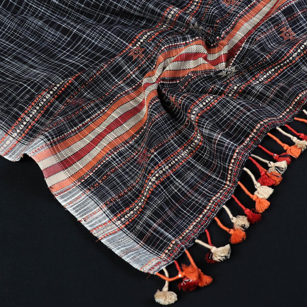 Handwoven Organic Kala Cotton Stole Original by Vinay Siju in Black