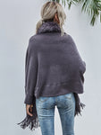 2022 Winter Fur Collar Shawls and Wraps Cardigan Sweater Women Bohemian Fringe Batwing Sleeve Ponchos Cardigans Coat