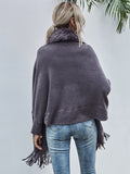 2022 Winter Fur Collar Shawls and Wraps Cardigan Sweater Women Bohemian Fringe Batwing Sleeve Ponchos Cardigans Coat
