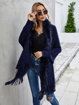 2022 Winter Fur Collar Shawls and Wraps Cardigan Sweater Women Bohemian Fringe Batwing Sleeve Ponchos Cardigans Coat
