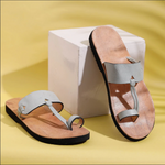 Footsteps of the Yogi, Grey & Tan Toe Ring Handcrafted Women's Leather Sandal