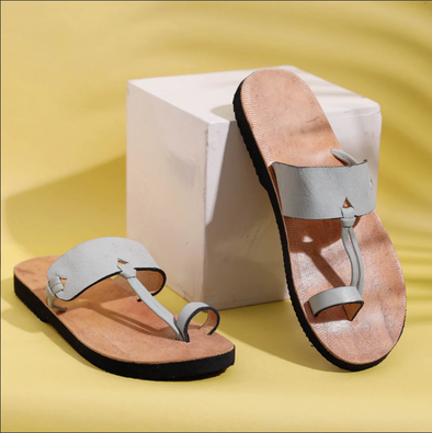 Footsteps of the Yogi, Grey & Tan Toe Ring Handcrafted Women's Leather Sandal