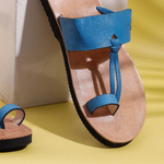 Footsteps of the Yogi, Blue & Tan Toe Ring Handcrafted Women's Leather Sandal