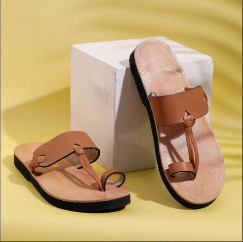 Footsteps of the Yogi, Tan & Tan Toe Ring Handcrafted Women's Leather Sandal