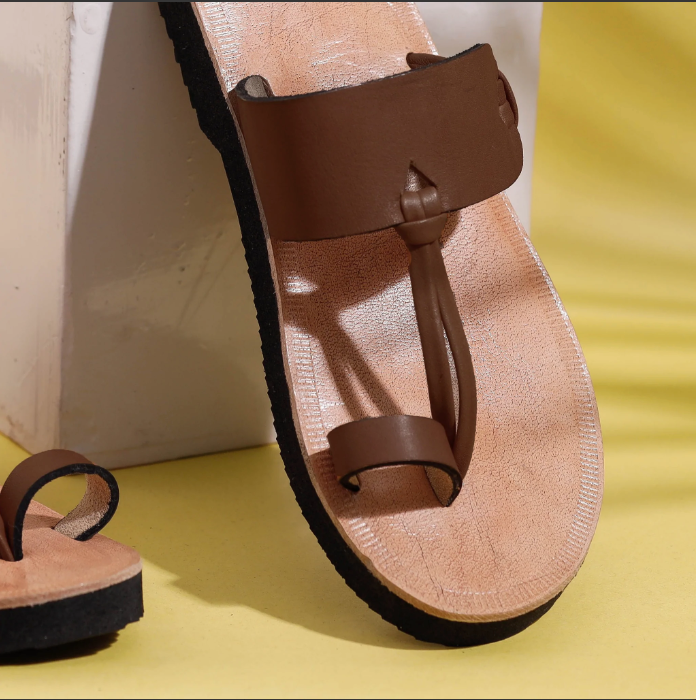 Footsteps of the Yogi, Coffee & Tan Toe Ring Handcrafted Women's Leather Sandal