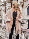 2022 Winter Fur Collar Shawls and Wraps Cardigan Sweater Women Bohemian Fringe Batwing Sleeve Ponchos Cardigans Coat