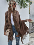 2022 Winter Fur Collar Shawls and Wraps Cardigan Sweater Women Bohemian Fringe Batwing Sleeve Ponchos Cardigans Coat