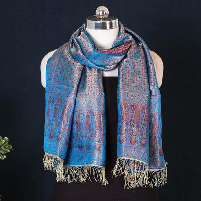 Handwoven Katan Silk Zari Woven Stole by Master Craftsman Maqbul Hasan, India