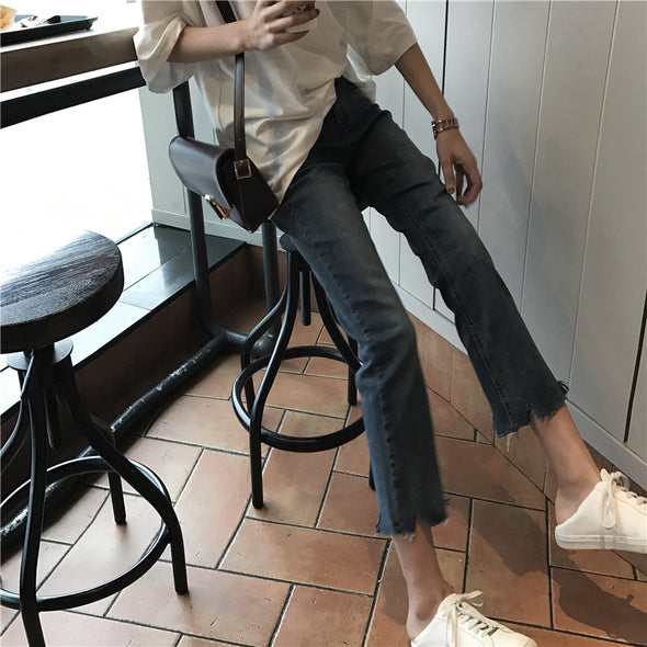 Slim Irregular Tassel Jean