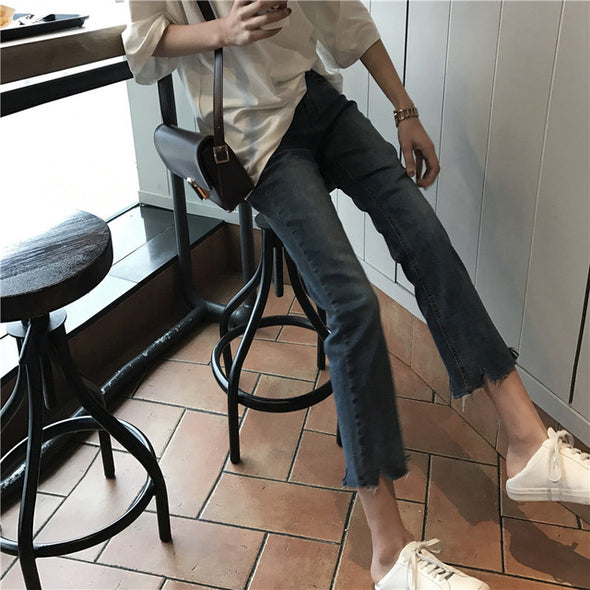 Slim Irregular Tassel Jean