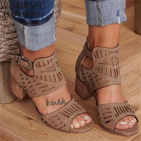 Vintage Mid Heel Summer Slip-on Buckle Clasp Sandal
