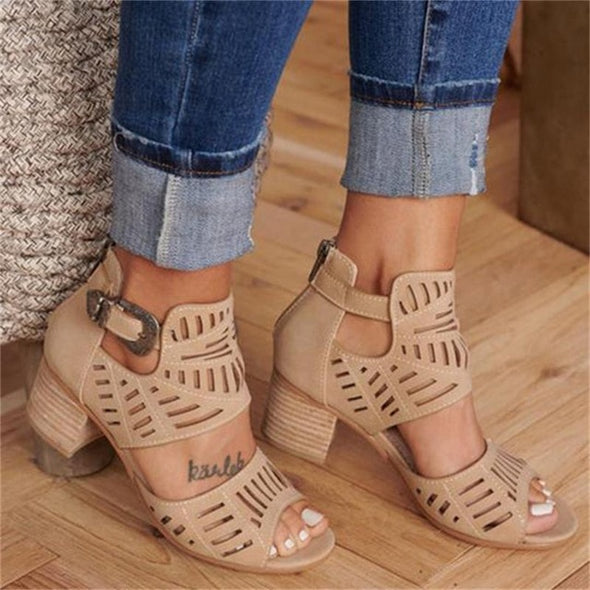 Vintage Mid Heel Summer Slip-on Buckle Clasp Sandal