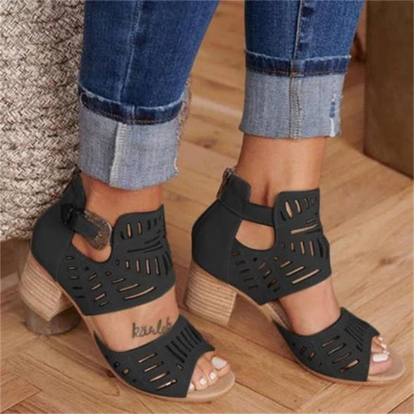 Vintage Mid Heel Summer Slip-on Buckle Clasp Sandal