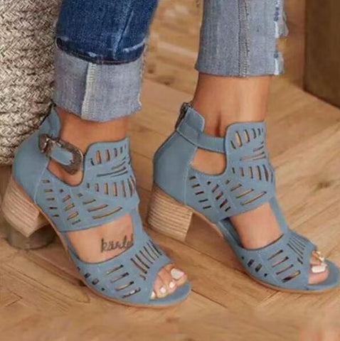 Vintage Mid Heel Summer Slip-on Buckle Clasp Sandal