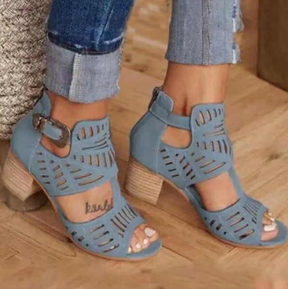 Vintage Mid Heel Summer Slip-on Buckle Clasp Sandal