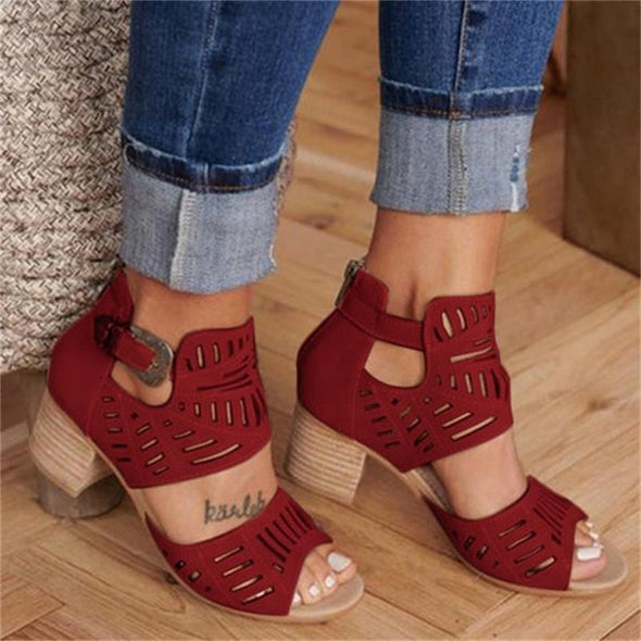 Vintage Mid Heel Summer Slip-on Buckle Clasp Sandal