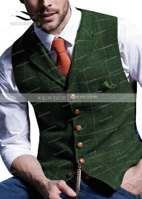 Casual Gentleman's Waistcoat in Brown Plaid/Tweed Styling
