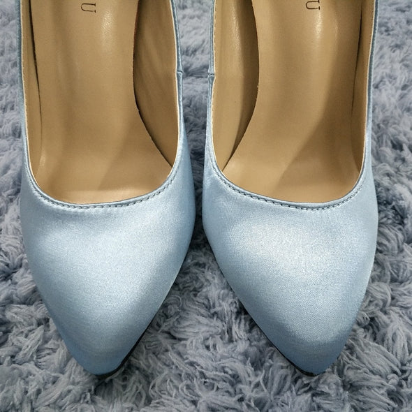 Light Blue Satin Pumps w/Stiletto Heels