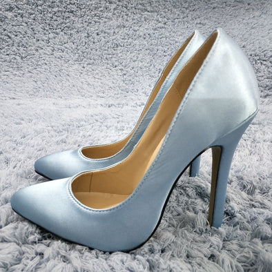 Light Blue Satin Pumps w/Stiletto Heels