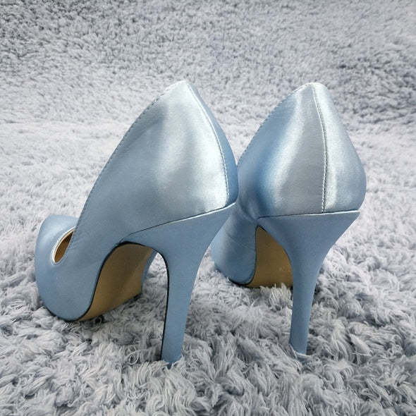 Light Blue Satin Pumps w/Stiletto Heels