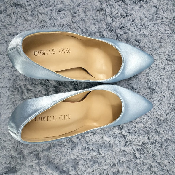 Light Blue Satin Pumps w/Stiletto Heels