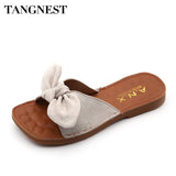 Tangnest Fashion Bowtie Women Slippers Summer Outside Soft Flock Women Sandals Solid Non-slip Lady Beach Slides XWT1086