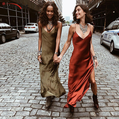 Sexy Satin V Neck Maxi